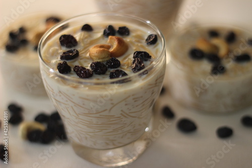 Semiya payasam. A quick sweet treat with milk  sugar  vermicelli and ghee. Garnished with ghee fried cashew and raisins.