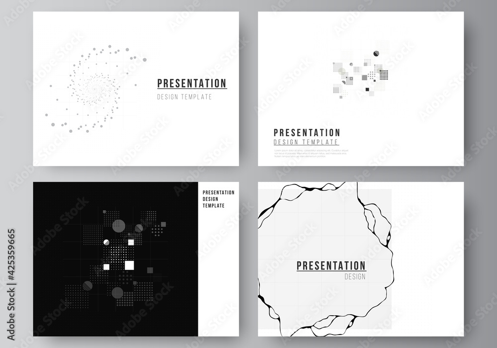 Fototapeta Vector layout of the presentation slides design business templates, template for presentation brochure, brochure cover, report. Abstract technology black color science background. High tech concept.