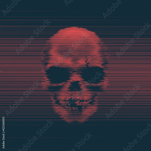 Human Horror Skull Blue And Red Digital Glitch Art Concept Of Internet Virus Abstract Vector Background