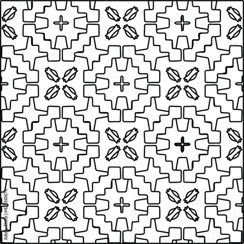  Geometric vector pattern with triangular elements. Seamless abstract ornament for wallpapers and backgrounds. Black and white colors. 