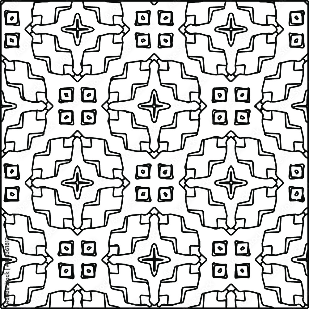  Geometric vector pattern with triangular elements. Seamless abstract ornament for wallpapers and backgrounds. Black and white colors. 