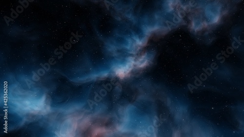Space background with realistic nebula and shining stars 3d render © ANDREI