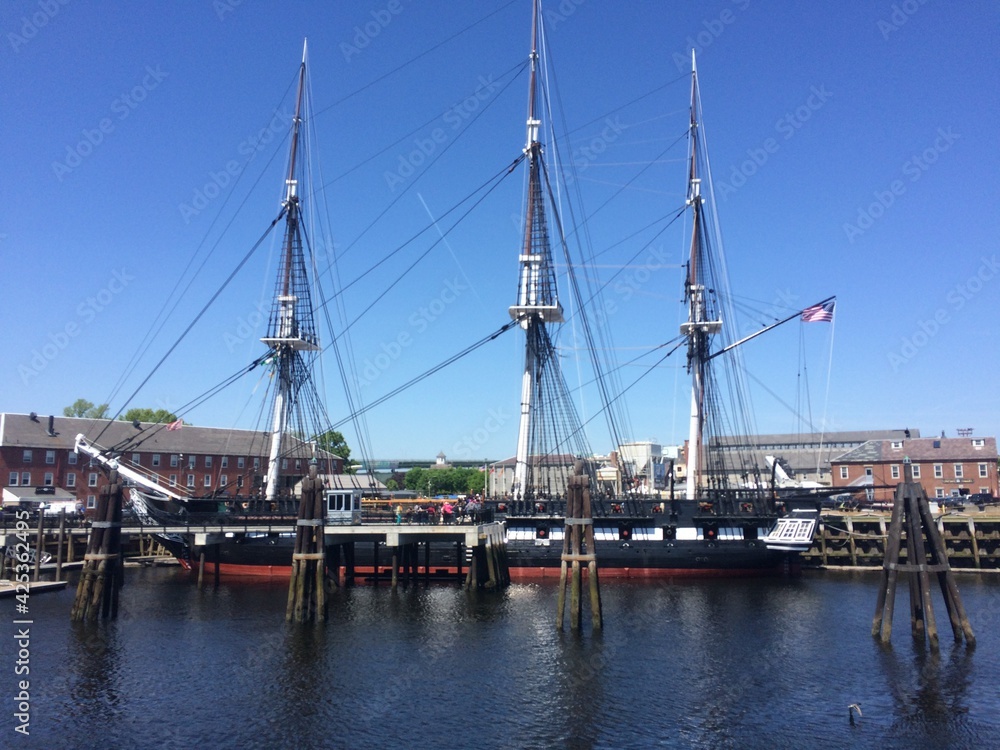 USS Constitution (a.k.a. Old Ironsides) frigate of the United States Navy. This museum ship currently is at Charlestown (Boston) Navy Yard. Boston, Massachusetts, United States