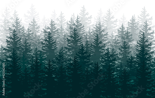 Silhouette of forest, Forest background, nature, landscape. Evergreen coniferous trees.Vector illustration