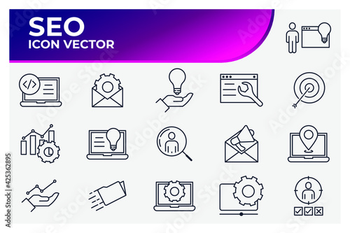 Set of SEO icon. Search Engine Optimization pack symbol template for graphic and web design collection logo vector illustration