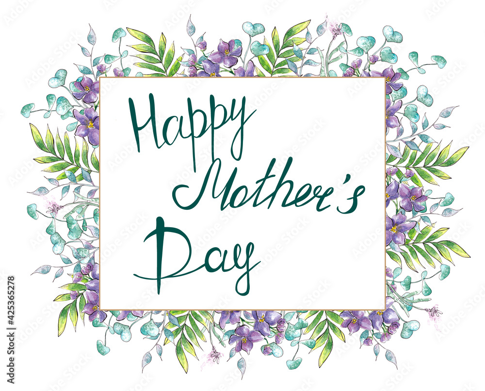 Obraz premium Happy mothers day card. Bright spring illustration with flowers