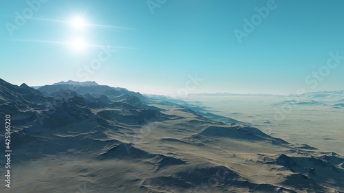cosmic landscape, realistic exoplanet, abstract cosmic texture 3d render
