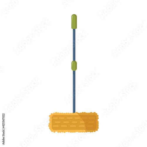 Modern household mop with a flat rectangular nozzle, isolated on white background. Household inventory, tools for cleaning house and office. Cleaning, hygiene. Vector illustration in flat cartoon styl