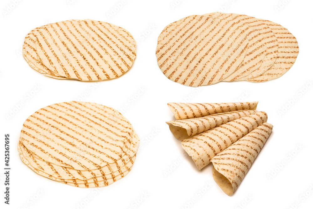 Grilled pitta bread isolated on white background. Grilled pitta bread isolated on white background.