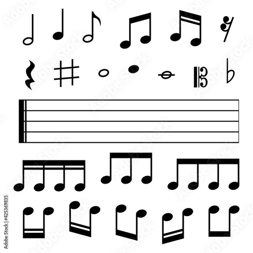 Collection of Music notes. Musical key signs. Vector symbols on white background. Vector illustration. EPS 10