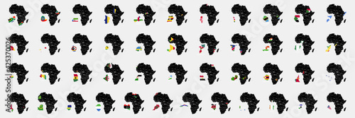 Africa territory. All country flags of Africa. White background. Vector illustration. EPS 10