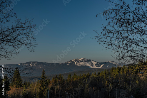 Velky Javor hill in winter sunrise morning in Germany photo