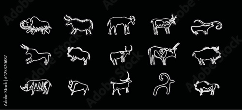 set of cave drawings animals