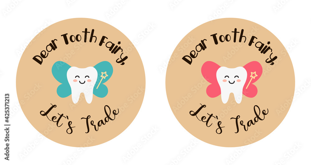Tooth fairy - a tooth with wings with the inscription around the circle Tooth fairy - a tooth with wings with the inscription around the circle