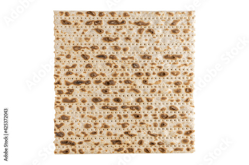 One textured matzo isolated on white background, top view.