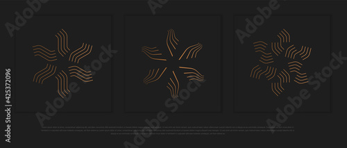 Vector set of design elements, labels and frames for packaging for luxury products in trendy linear style.	