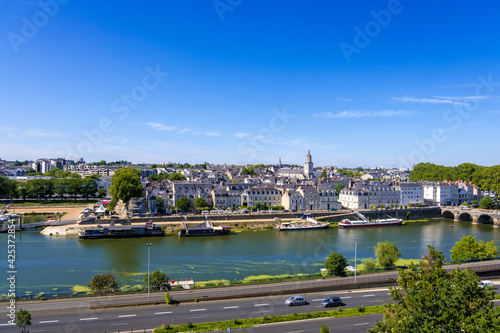 The Maine river and Angers city, Maine-et-Loire, France