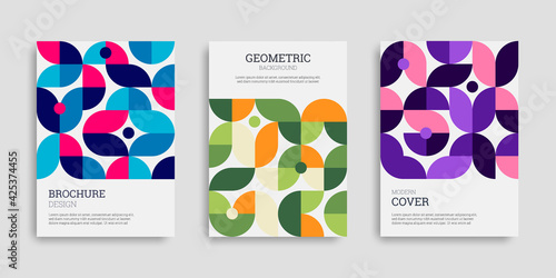 Business cover set. Collection of A4 vertical brochures. Abstract geometric background. Template design in flat style. Vector illustration. Design poster, cover, wallpaper, notebook, catalog.