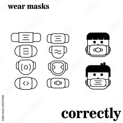 set of icons on the theme of protecting the face from the virus