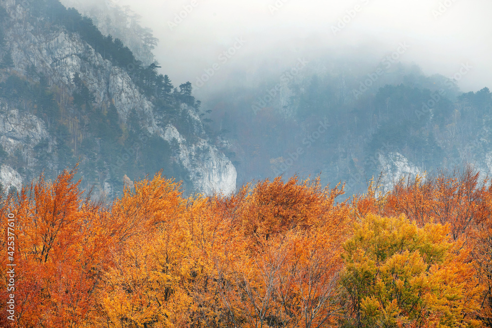 Fall landscape in Mehedinti Mountains, Romania, Europe