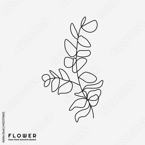 Flower icon on white background  isolated. Floral sign for luxury minimalistic boho design. No fill and thin outlines  plant symbol  garden and greenery with stem. Flower sketch vector illustration