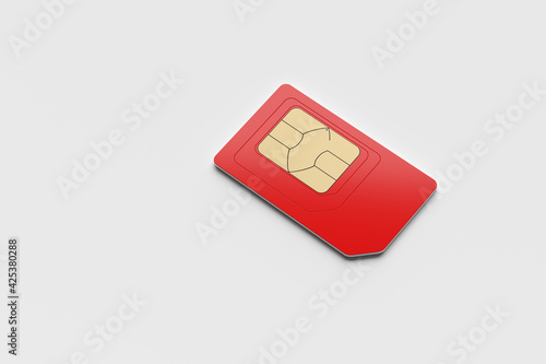 Red SIM card. 3D rendering illustration.