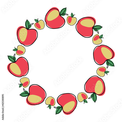 Modern isolated vector vignette with abstract fruits colorful apples in circle