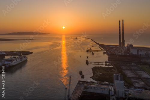 Aerial view of the Poolbeg Chimneys in Dublin.