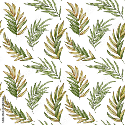 Seamless pattern with leaves on white backround