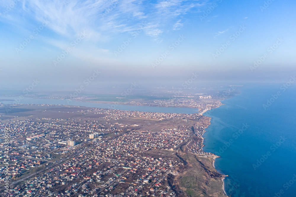 View of the village of Fontanka on the Black Sea coast near Odessa. Photo from a helicopter. View of the village of Fontanka on the Black Sea coast near Odessa. Photo from a helicopter.