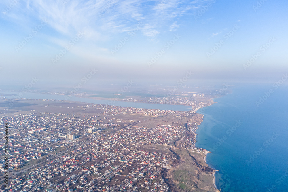 Obraz premium View of the village of Fontanka on the Black Sea coast near Odessa. Photo from a helicopter.