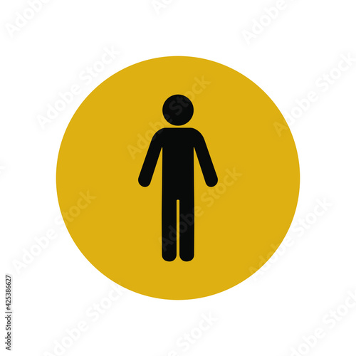 Black silhouette of a man in a black circle. Male sex in a public toilet or bathroom. Smartphone user interface button. Only for men. Vector graphics.