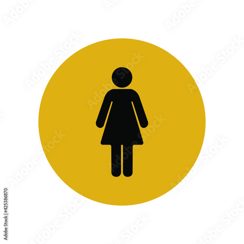 Black silhouette of a woman in a black circle. The female sex in a public toilet or bathroom. Smartphone user interface button. Only for women. Vector graphics.