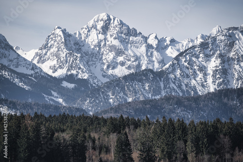 Fototapeta Naklejka Na Ścianę i Meble -  landscape with snow covered mountain peaks