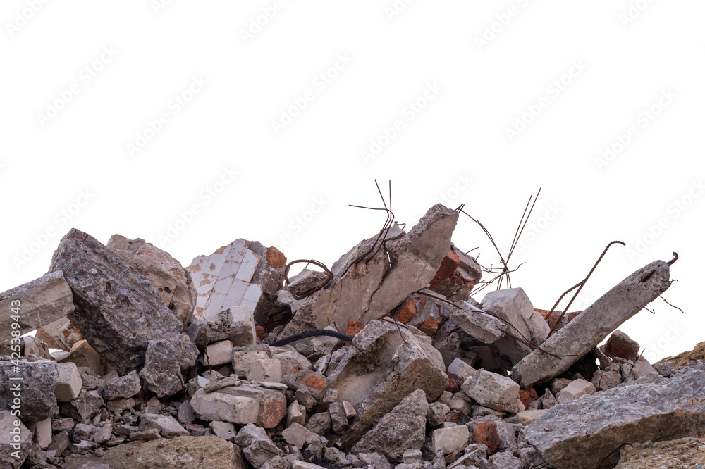 Concrete fragments of a destroyed building isolated on a white background. Concrete fragments of a destroyed building isolated on a white background.