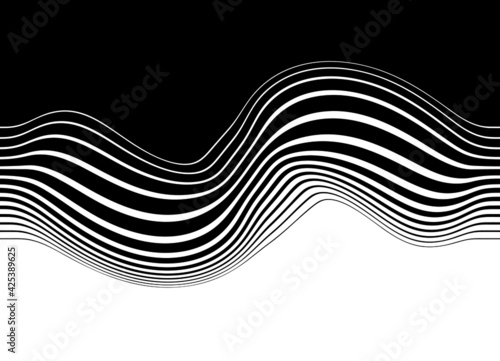 Smooth transition from black to white with abstract wavy lines. Modern trendy vector background