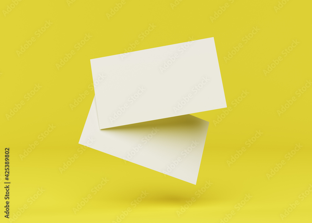 Mockup business cards on a yellow background. Two business cards on a bright background. Two horizontal business cards on a sunny background. 3D Illustration Mockup business cards on a yellow background. Two business cards on a bright background. Two horizontal business cards on a sunny background. 3D Illustration