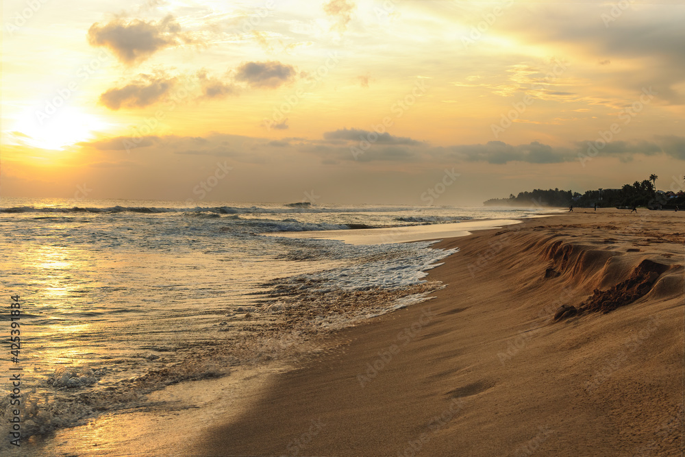Ocean shore at sunset. Sri Lanka