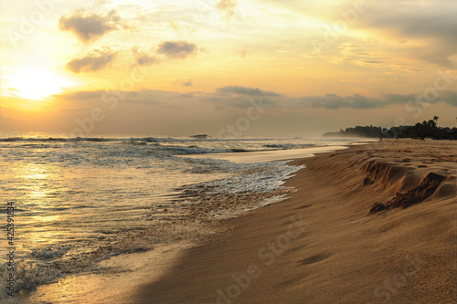 Ocean shore at sunset. Sri Lanka