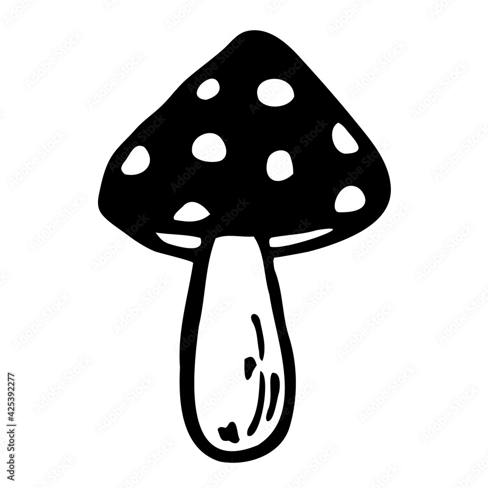 Fly agaric drawn vector doodle illustration. Isolated on white background. Hand drawn simple element Fly agaric drawn vector doodle illustration. Isolated on white background. Hand drawn simple element