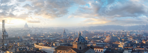 Canvas Print Rome city top panorama, Italy. All people are unrecognizable.