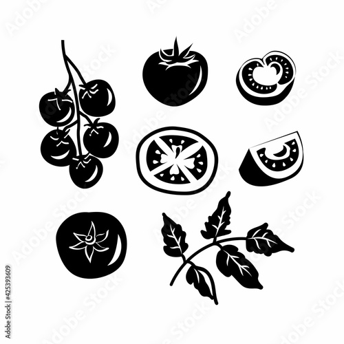 black tomatoes collection on white