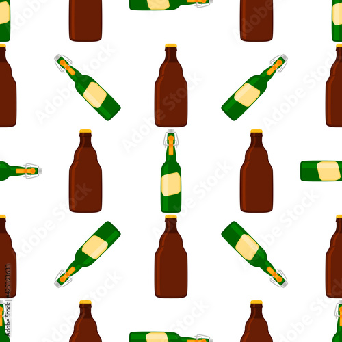 Illustration on theme seamless beer glass bottles with lid for brewery