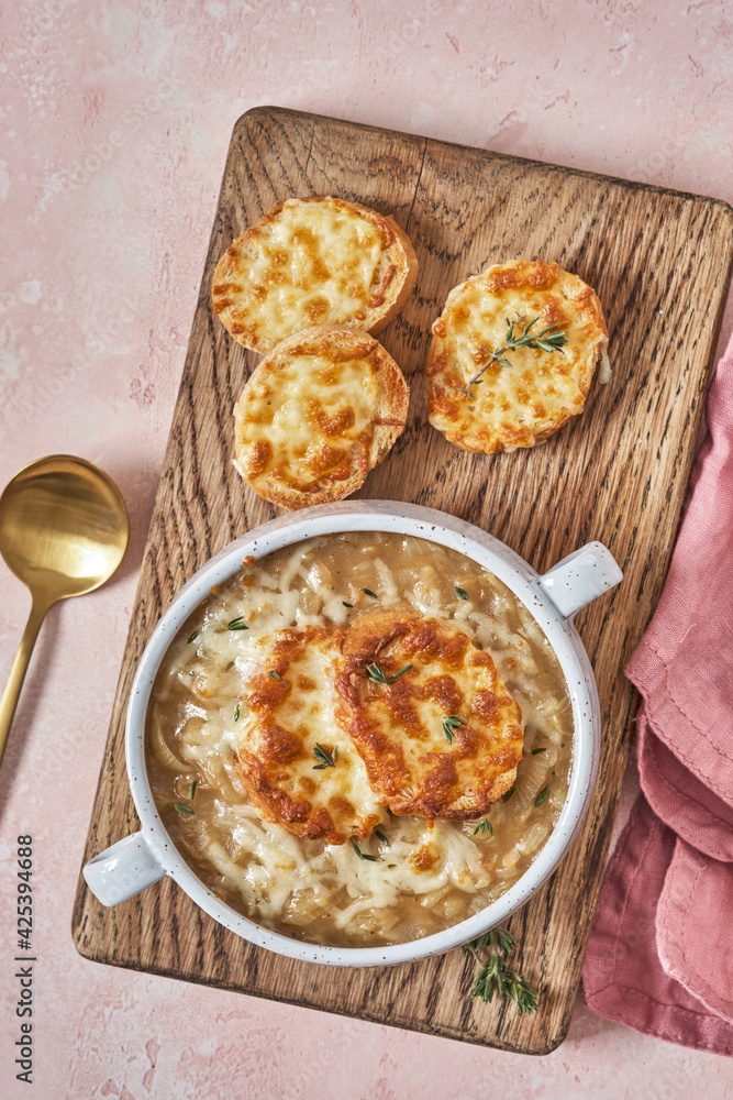 French onion soup, with cheese croutons French onion soup, with cheese croutons