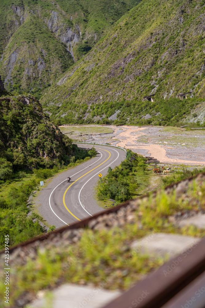 road in mountains, Motorcycle driver road in mountains, Motorcycle driver