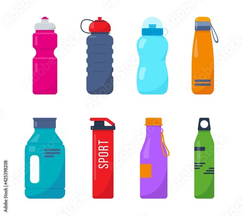 Bright drink bottles for fitness, protein shakers.