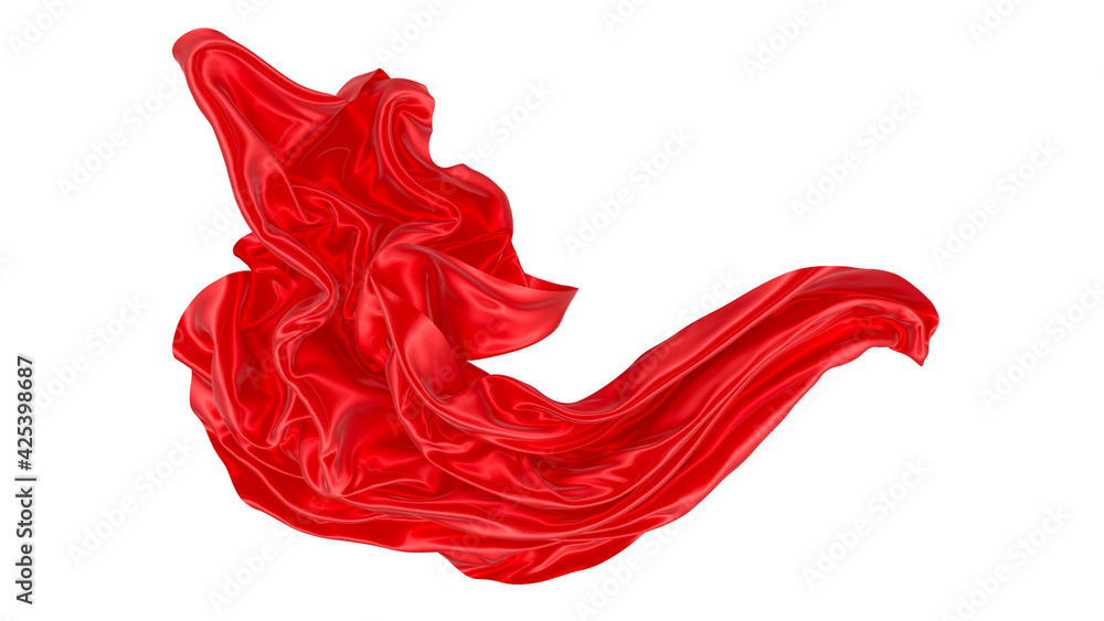 Beautiful flowing fabric of red wavy silk or satin. 3d rendering image. Beautiful flowing fabric of red wavy silk or satin. 3d rendering image.