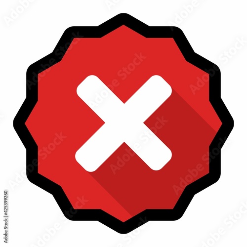 Wrong marks, Cross marks, Rejected, Disapproved, No, False, Not Ok, Wrong Choices, Task Completion, Voting. - vector mark symbols in red. Black stroke and shadow design. Isolated icon.