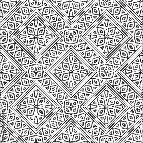  Geometric vector pattern with triangular elements. Seamless abstract ornament for wallpapers and backgrounds. Black and white colors. 