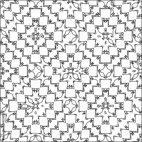  Geometric vector pattern with triangular elements. Seamless abstract ornament for wallpapers and backgrounds. Black and white colors. 